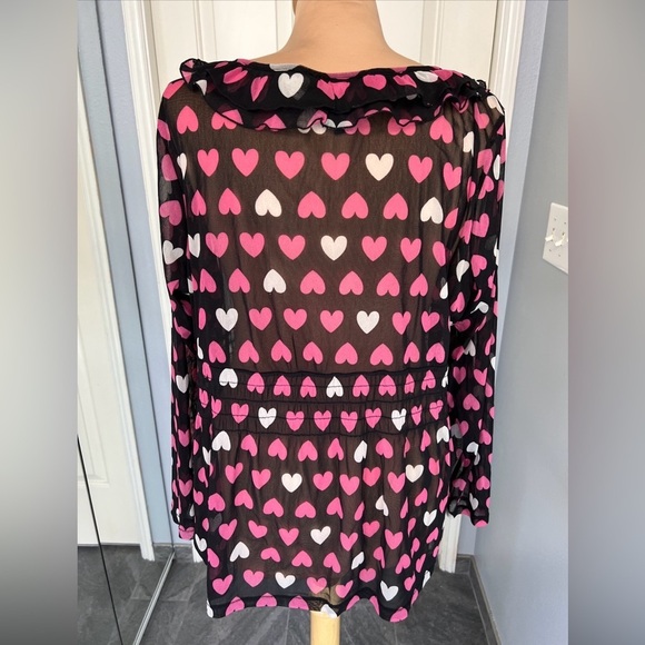 Inc Heart Print‎ Ruffle Front Semi Sheer Blouse Whimsigoth Lovecore - Picture 4 of 7